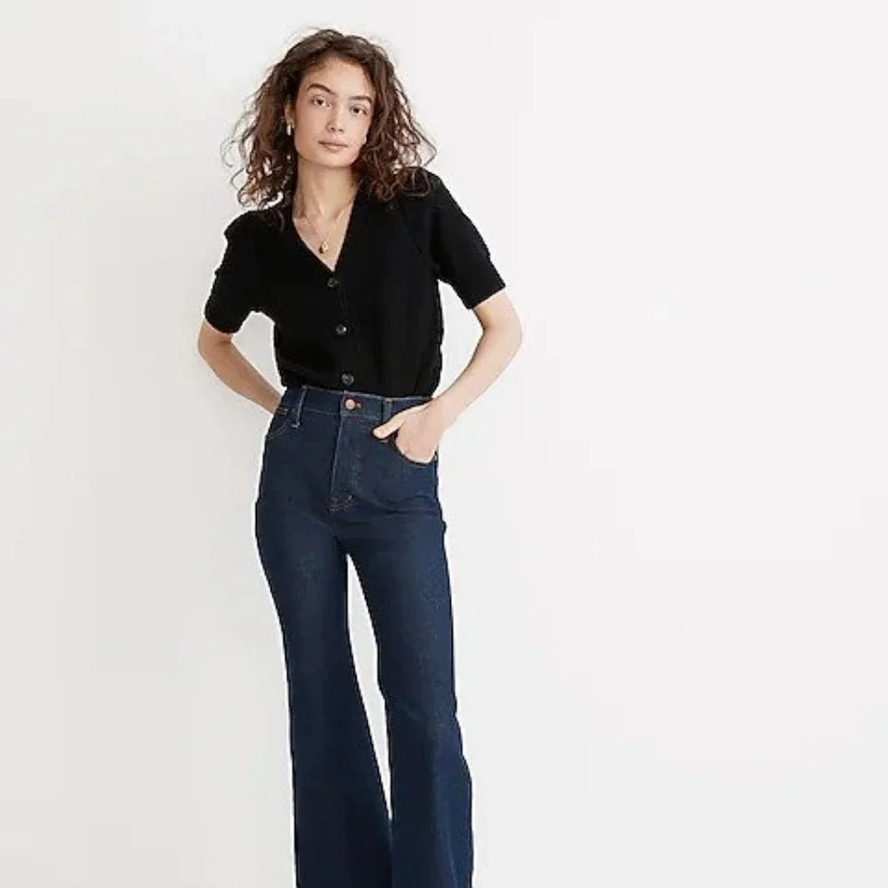 Madewell Black Short-Sleeve Knit Cardigan Sweater - Picture 2 of 7